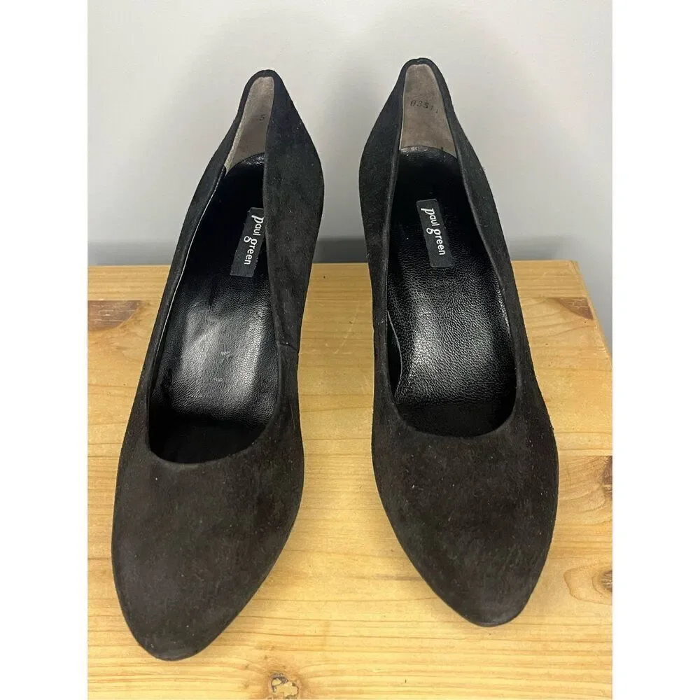 Paul Green Women's Slip-On Stiletto Heel Suede Lorah Pump Black‎ Size 7.5